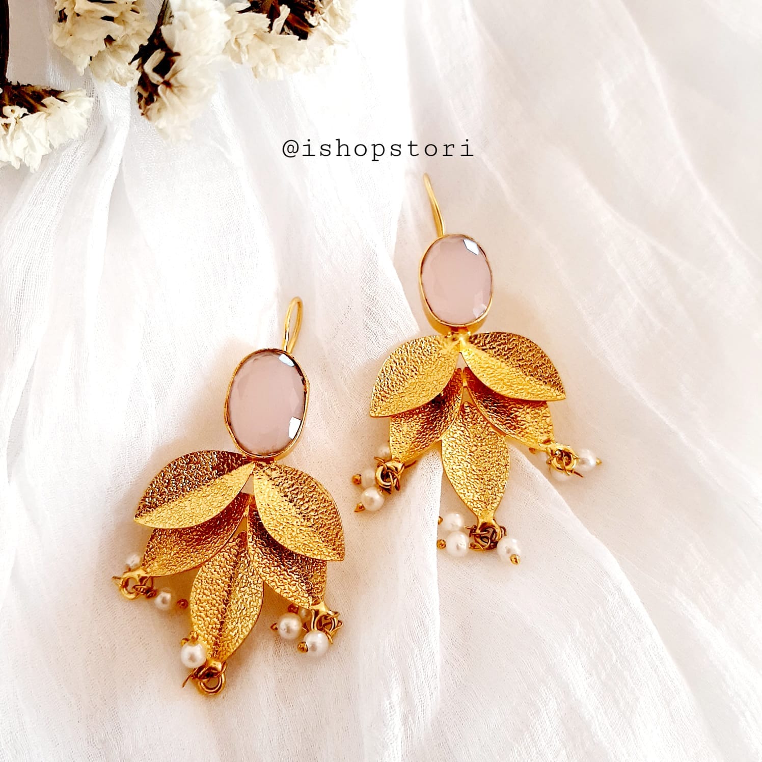 Myra Golden Petals & Stone Dangler Earrings