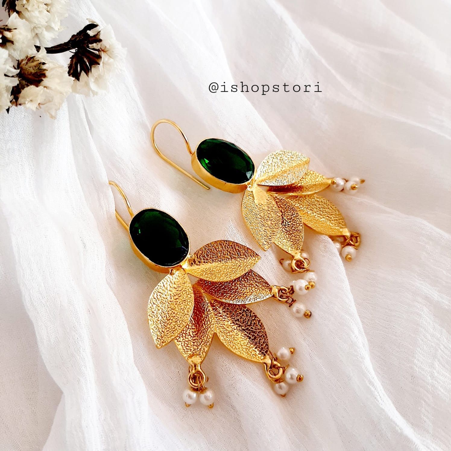 Myra Golden Petals & Stone Dangler Earrings