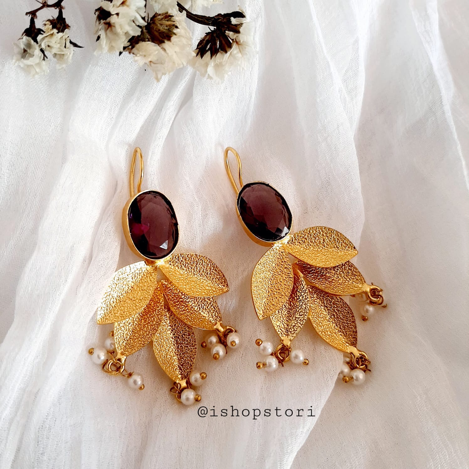 Myra Golden Petals & Stone Dangler Earrings