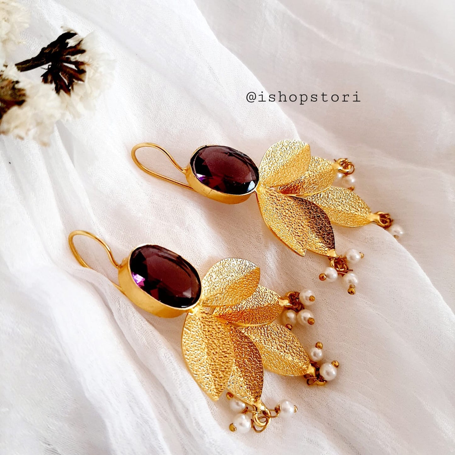 Myra Golden Petals & Stone Dangler Earrings