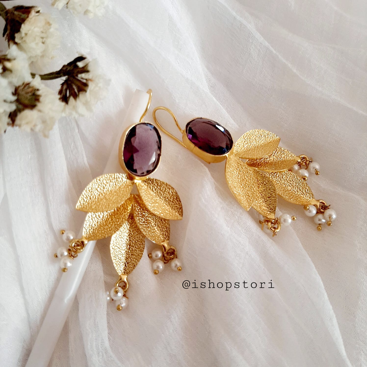 Myra Golden Petals & Stone Dangler Earrings