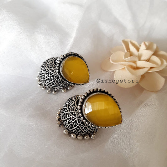 Chaitra Monalisa Stone Oxidised Jhumki Earrings