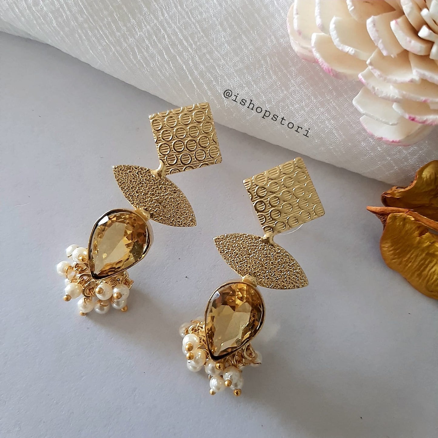 Pratima Stone & Golden Shapes Statement Earrings