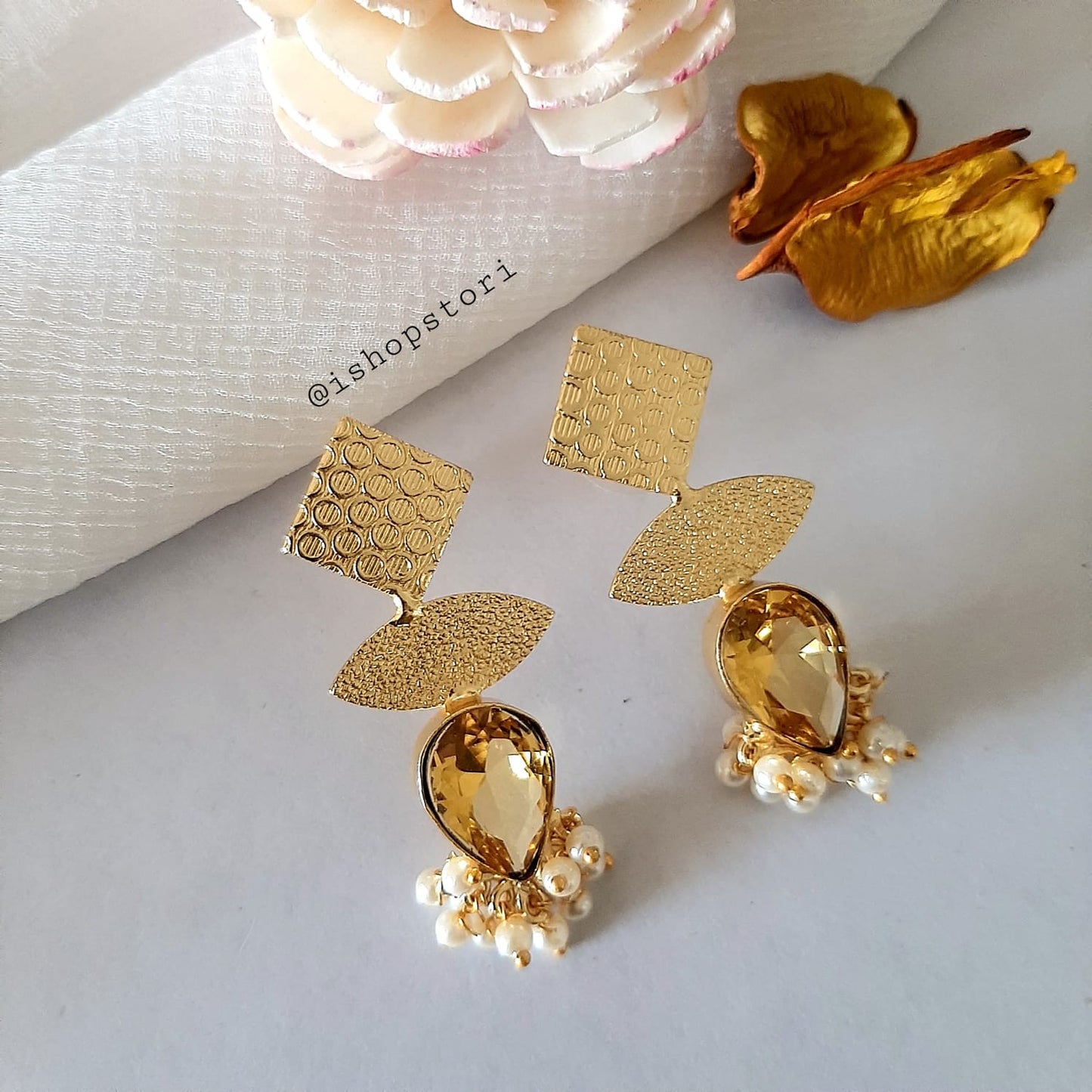 Pratima Stone & Golden Shapes Statement Earrings