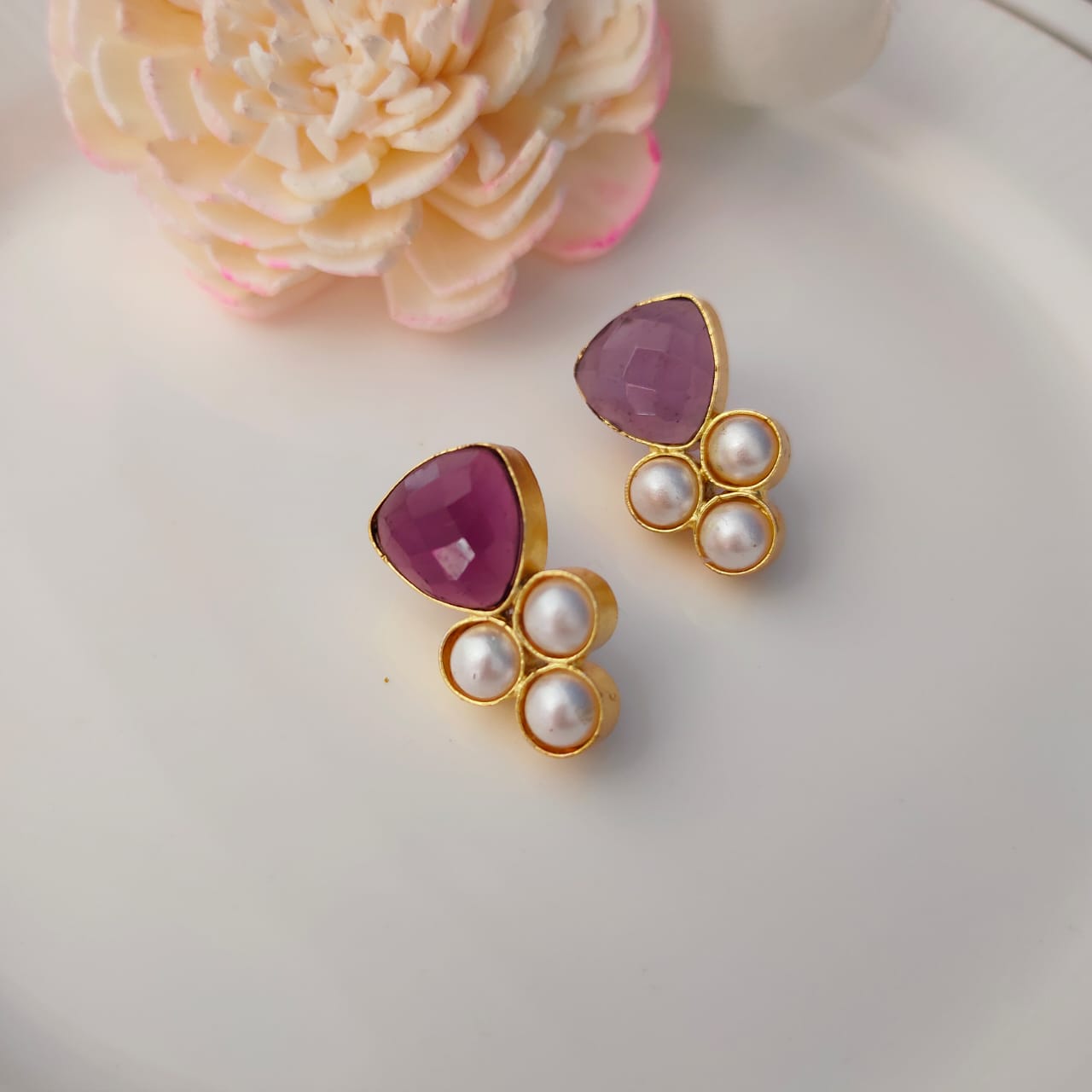 Trikya Natural Pearl & Stone Earrings