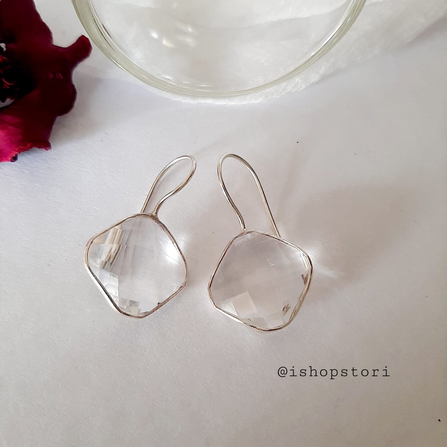 Saira Rhombus Glossy White Stone Drop Earrings