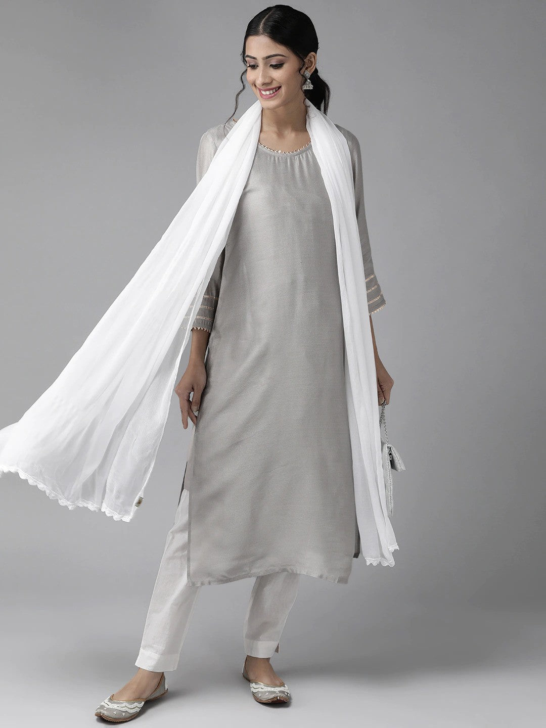 Croatia Embroidered White Pure Chiffon Dupatta