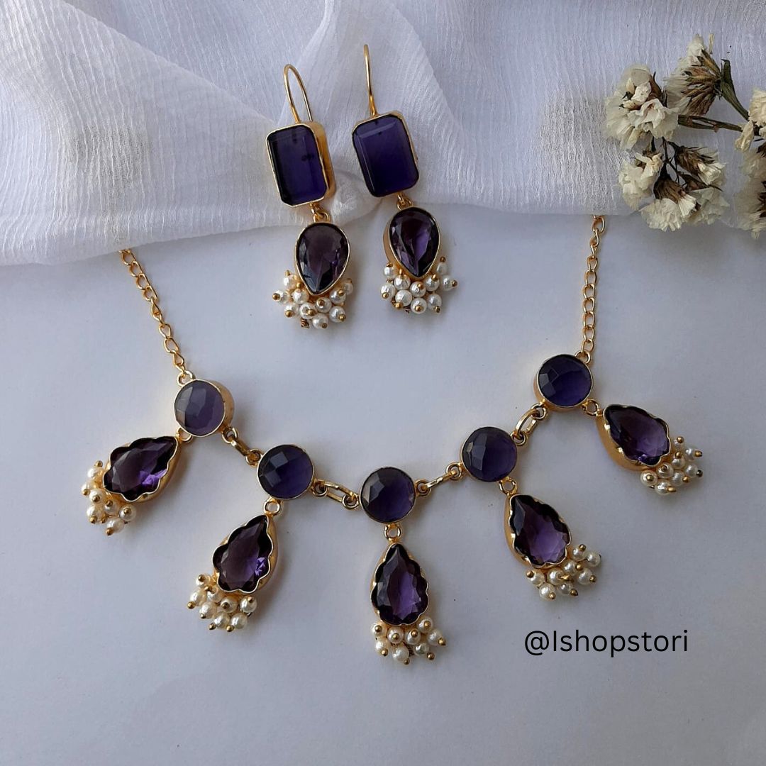 Samantha Statement Necklace Set With Dangling Earrings