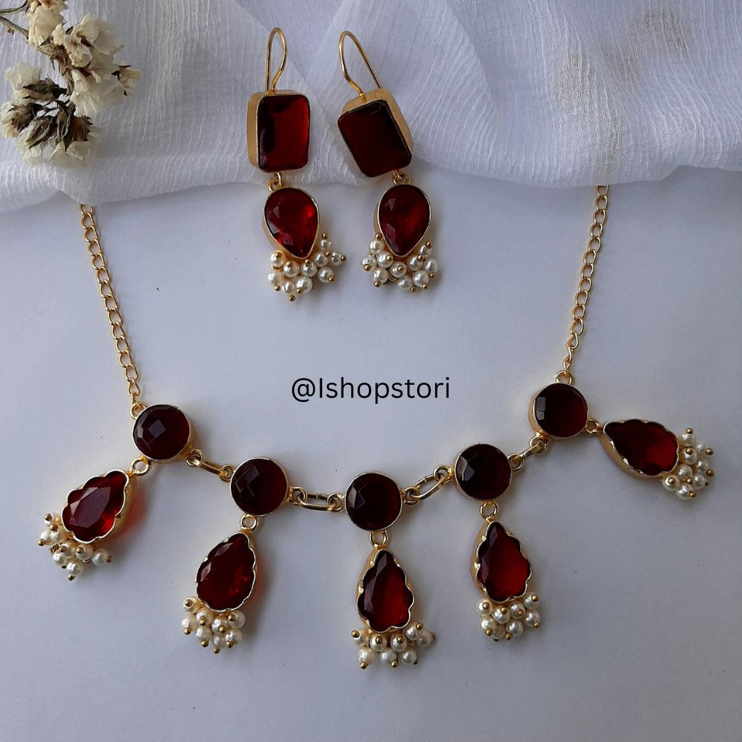 Samantha Statement Necklace Set With Dangling Earrings